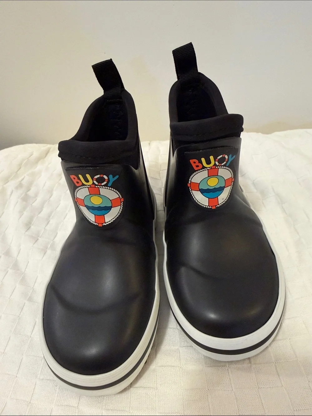 BUOY BOOTS  Black Kids Slip-On Rain & Snow Boots with Buoy Graphic